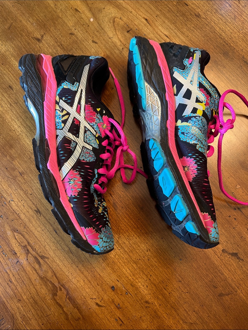 ASICS Black Athletic Shoes with Pink Laces and Multicolor Floral Print - Picture 3 of 4